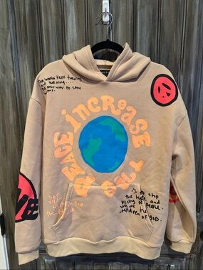 PacSun Beige Hoodie with Blue & Green Globe and Orange Text
